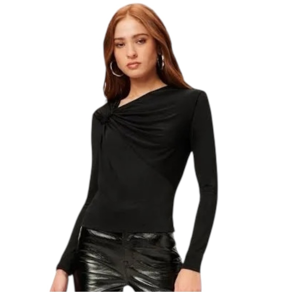Good American Knotted Asymmetric Neckline Long Sleeve